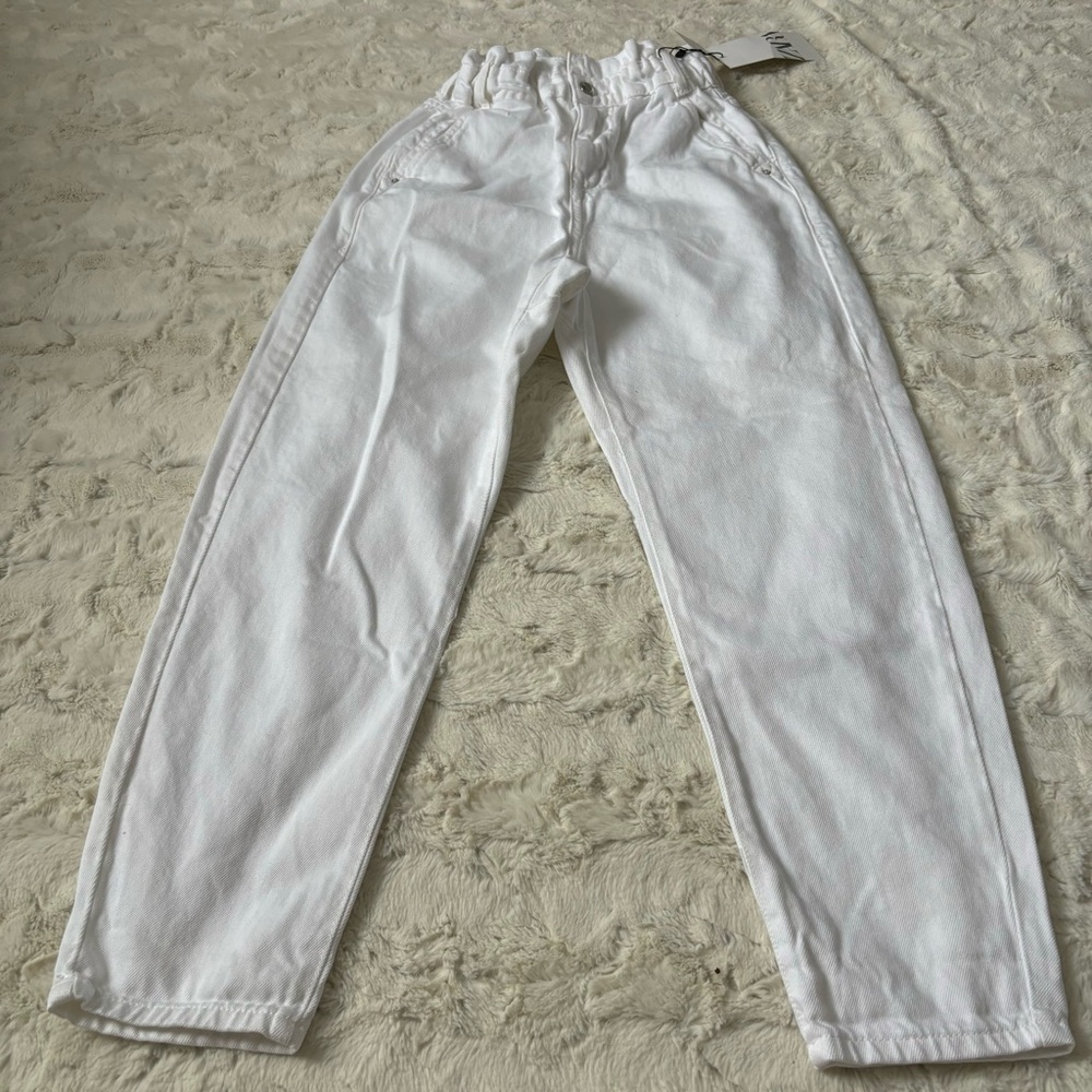 NWT Zara Women's Size 0 White Baggy Fit Paperbag Ankle Jeans - Picture 7 of 8